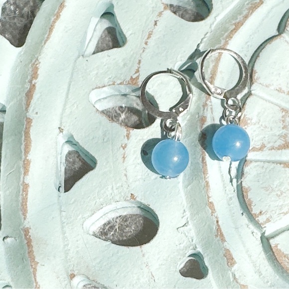 Blue Topaz untreated drops silver statement hoops - Picture 1 of 2
